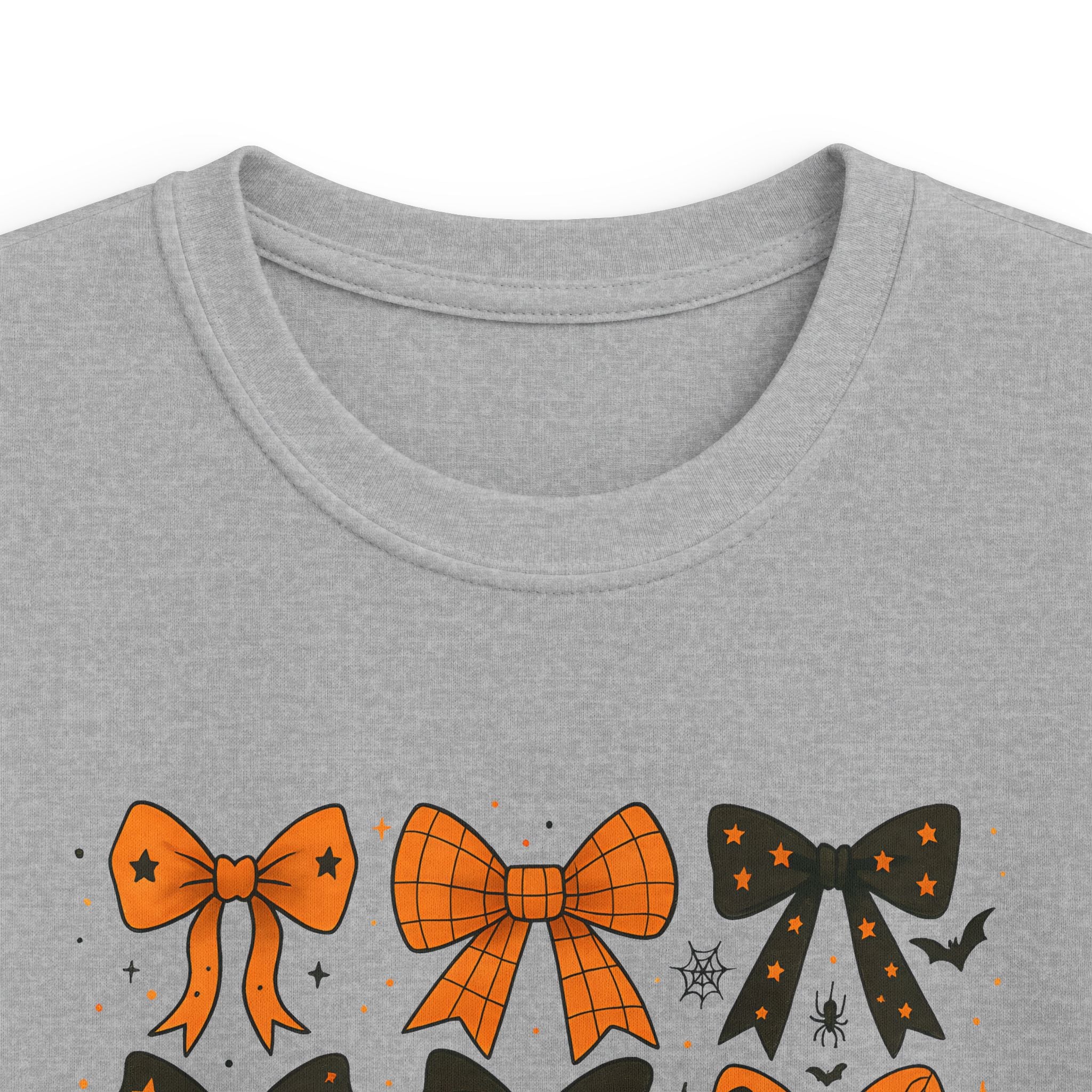 Kids Halloween Ghost Bow Tee — Cute Orange & Black Bow Pattern T-Shirt for Children
