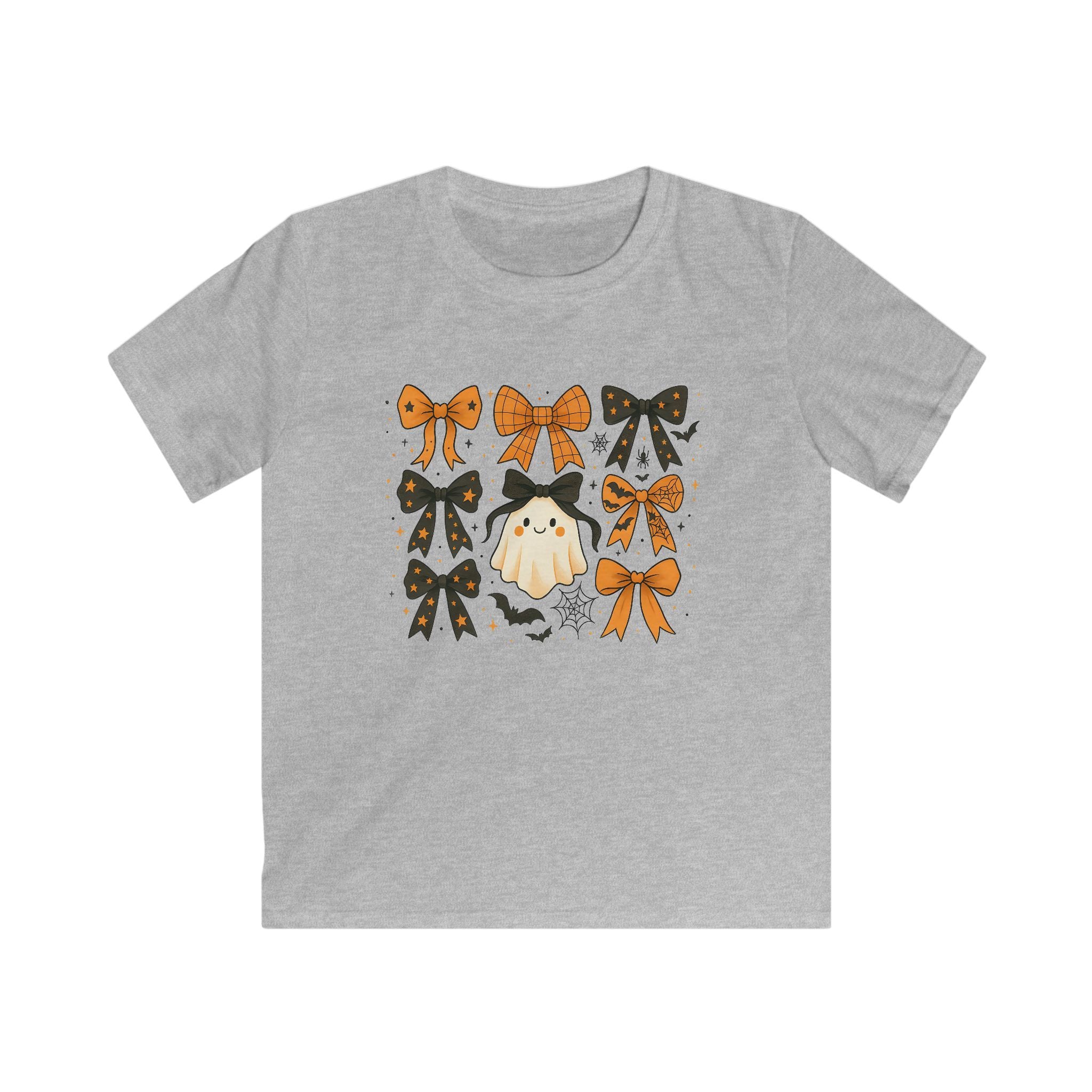 Kids Halloween Ghost Bow Tee — Cute Orange & Black Bow Pattern T-Shirt for Children
